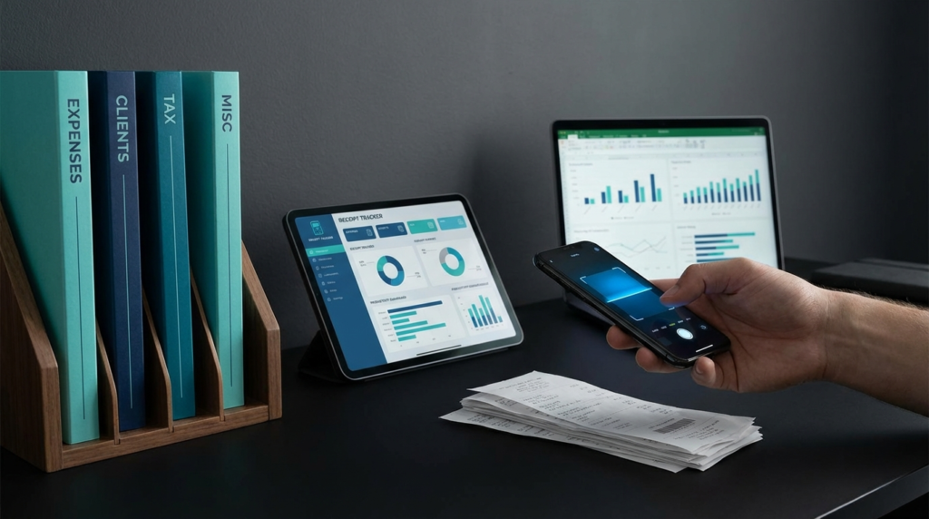 Receipt organization system with folders and smartphone scanning