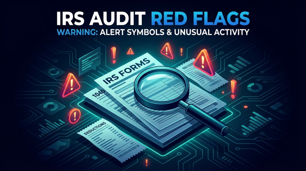 IRS audit red flags warning with magnifying glass