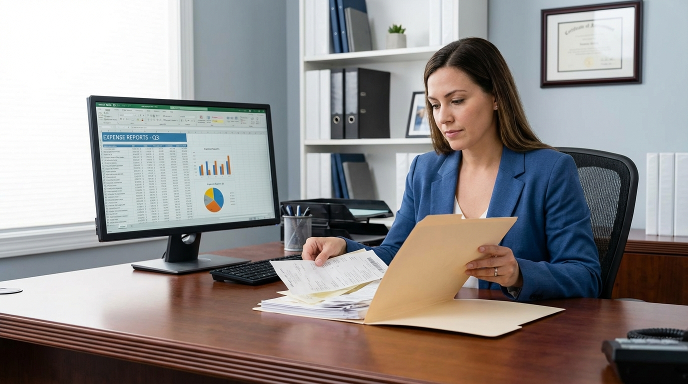 CPA reviewing client receipts on tablet and smartphone