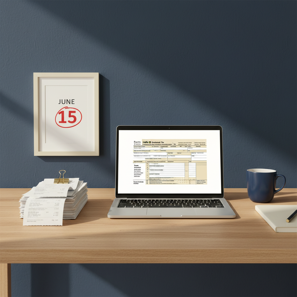 Q2 estimated tax deadline preparation with organized receipts and calendar