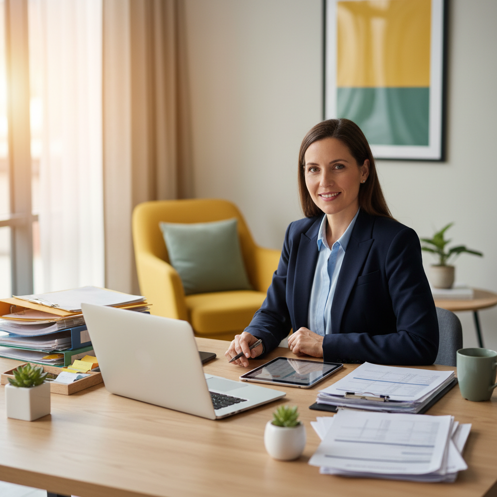 Professional bookkeeper organizing client receipts efficiently with digital tools