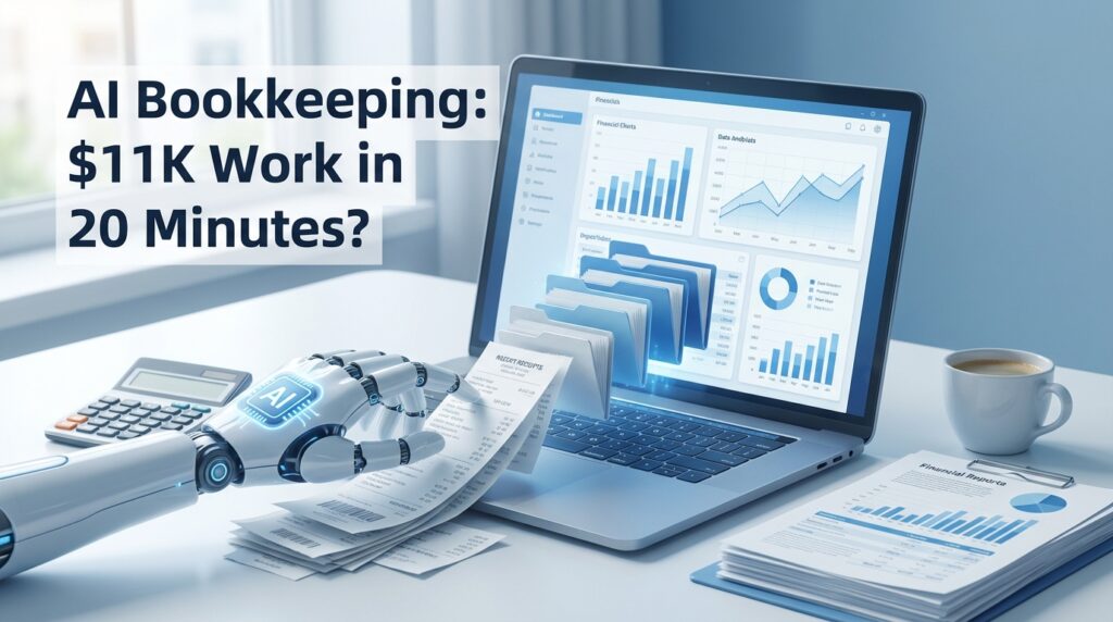 AI Bookkeeping Hero - Robot organizing financial documents