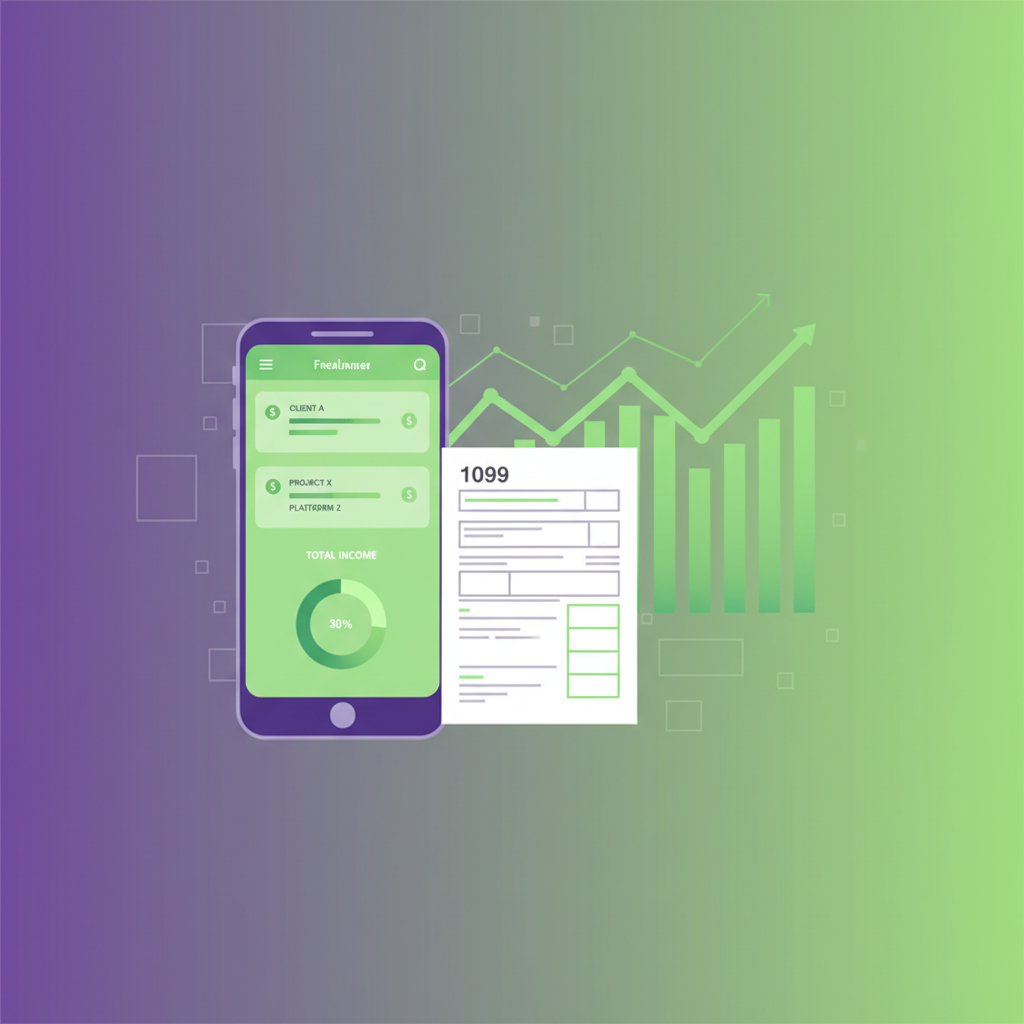Freelancer tracking 1099 income on a mobile app with financial charts