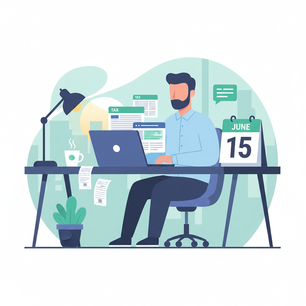 Freelancer reviewing tax deductions before the June 15 estimated tax deadline