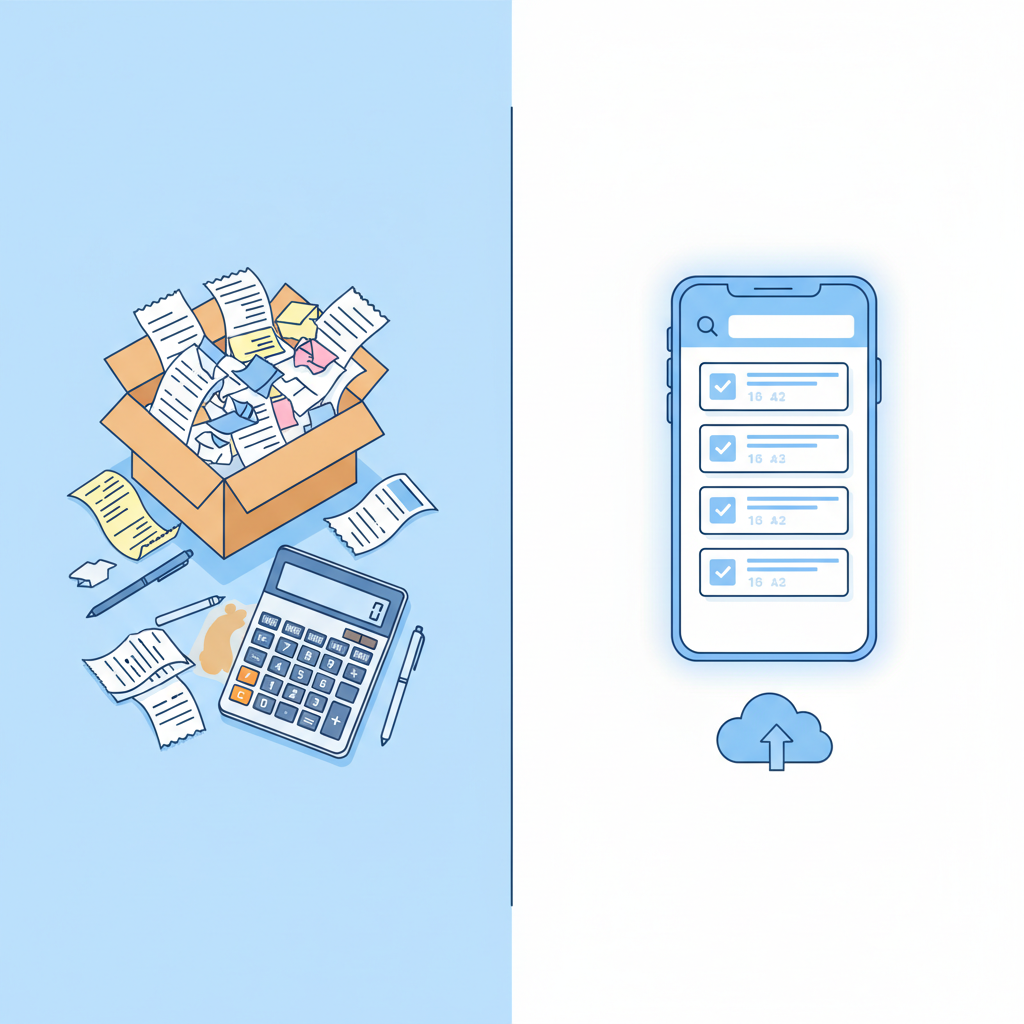 Manual receipt tracking compared to digital receipt scanning app — comparison infographic