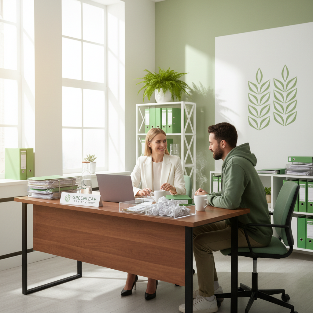 Professional tax advisor meeting with a freelancer in a modern office setting