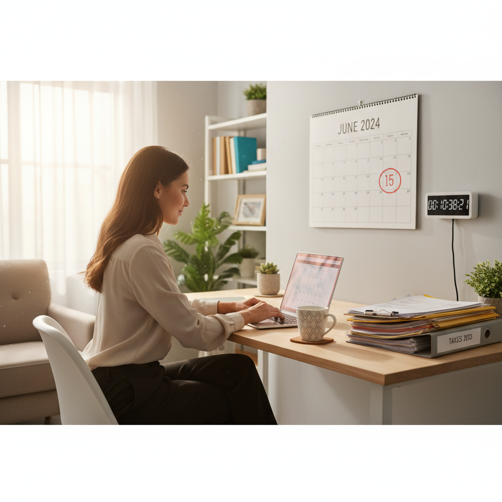Freelancer at desk preparing for June 15 Q2 estimated tax deadline
