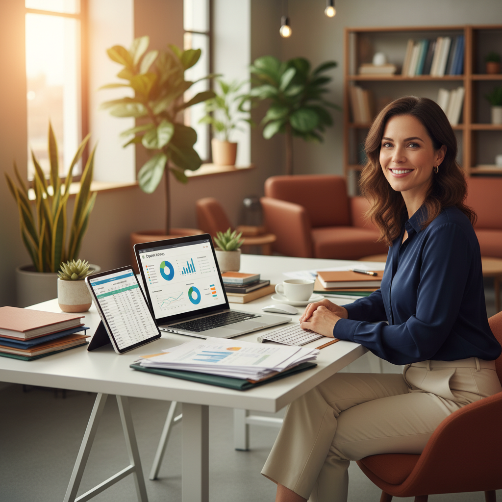 Professional bookkeeper or CPA using modern technology for expense tracking