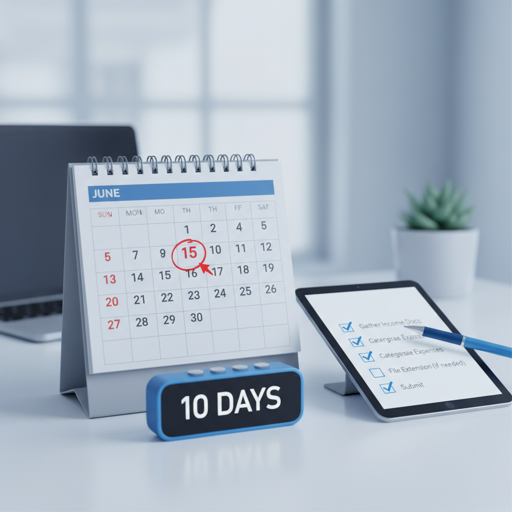 June 15 tax deadline countdown calendar with 10 days remaining