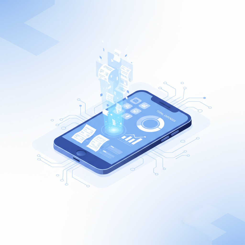 Smartphone scanning receipts with AI technology for expense tracking