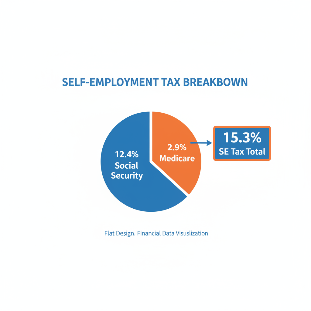 Self-employment tax breakdown: 12.4% Social Security and 2.9% Medicare infographic