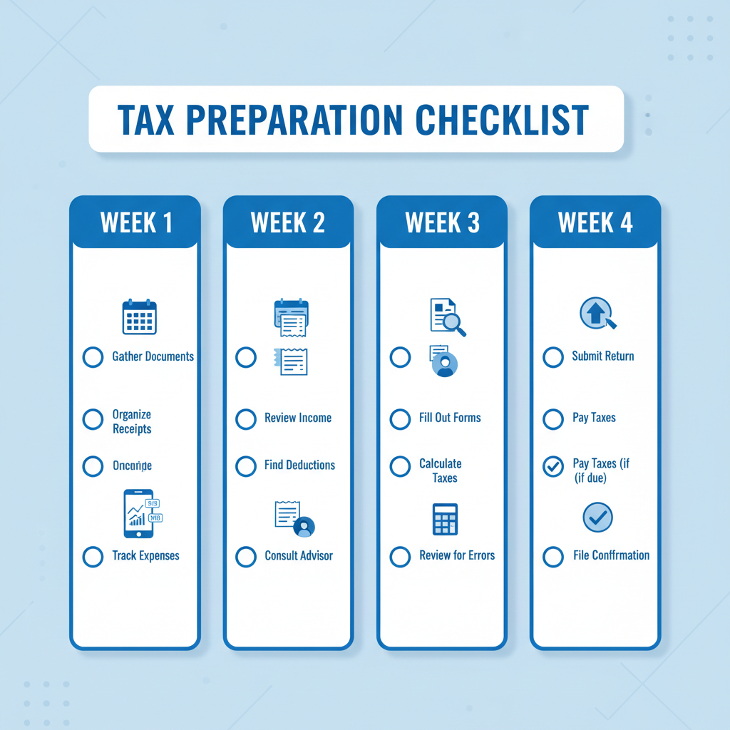 4-week Q2 tax preparation checklist for freelancers showing week-by-week action plan