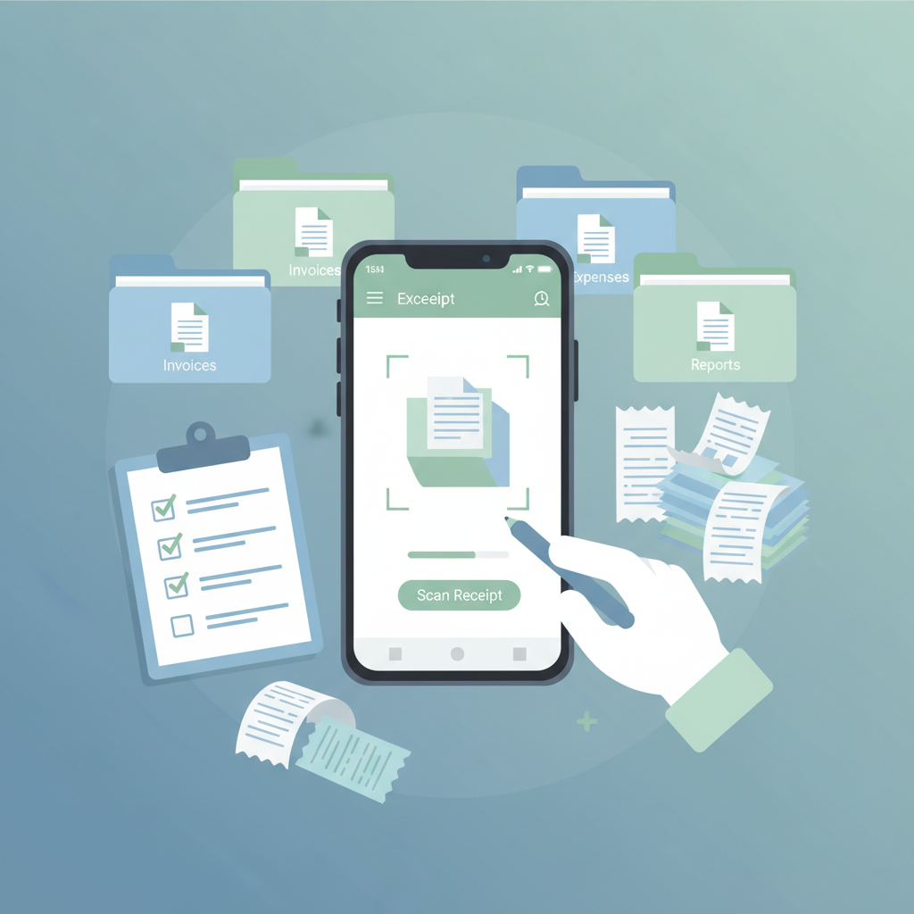 Small business owner scanning receipts with a mobile app