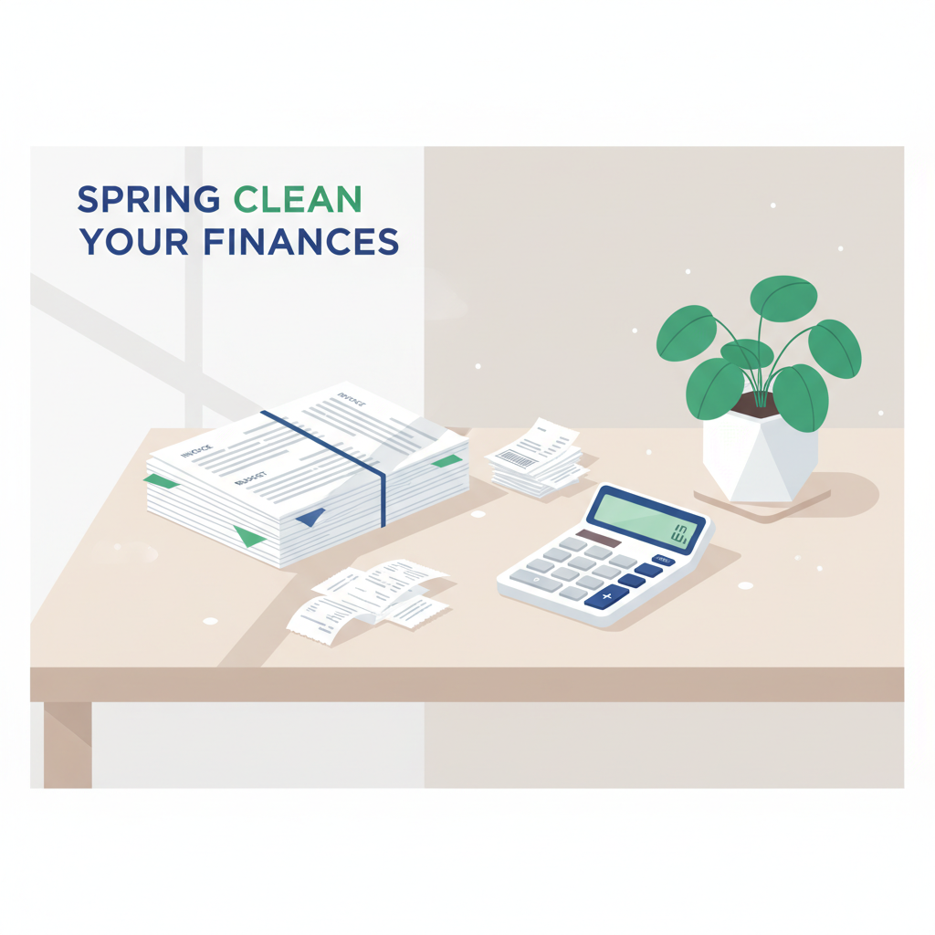Spring financial cleanup for freelancers - organized desk with receipts and documents